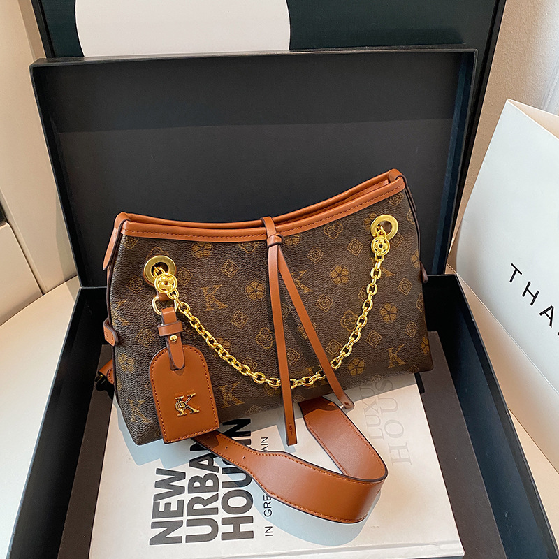 2025 Designer Vintage Floral Print Shoulder Bag -Luxury Chain Strap Crossbody Purse for Women, Spacious Commuter Tote with Premium Texture Free Shippi