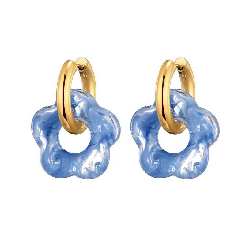 New Flower Resin Acrylic Drop Earrings Gold Color Round Circle Stainless Steel Ear Buckle Hoop Earrings For Women Jewelry Gift Y250510