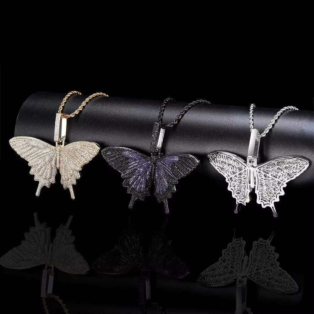 Fashion black, green, blue, pink, chilled straight pull butterfly pendant necklace, hip-hop accessory