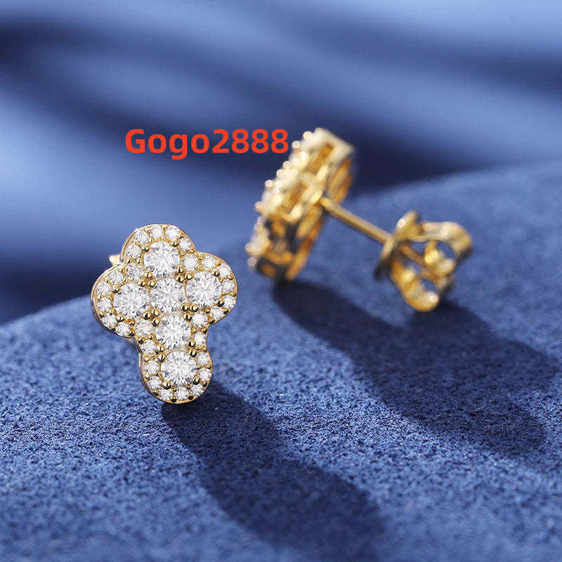 Stylish Gold VVS Moissanite Diamond Cross Stud Earrings with 18K Gold Plating for Anniversary Fine Hip Hop Jewel