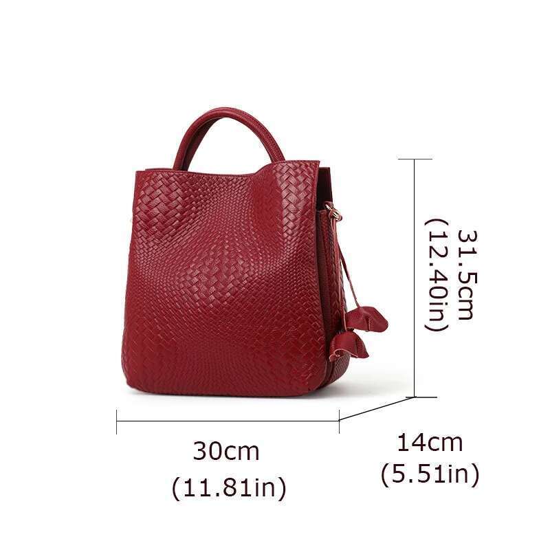 Aidrani Genuine Leather Fashion Women's Handbag Large Capacity Weaving Patterns Cowhide Bag