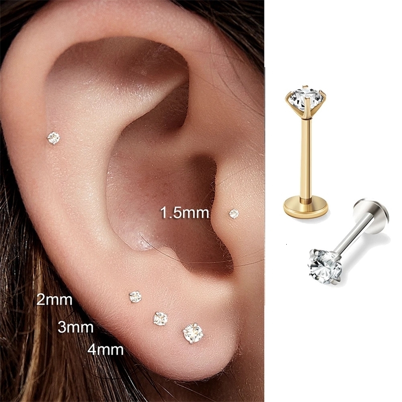 2/8PCS Stainless Steel Eearring Nose Stud Cartilage Piercing Jewelry Helix Tragus Lip Gold Color Tiny Earrings for Women 18G 250512
