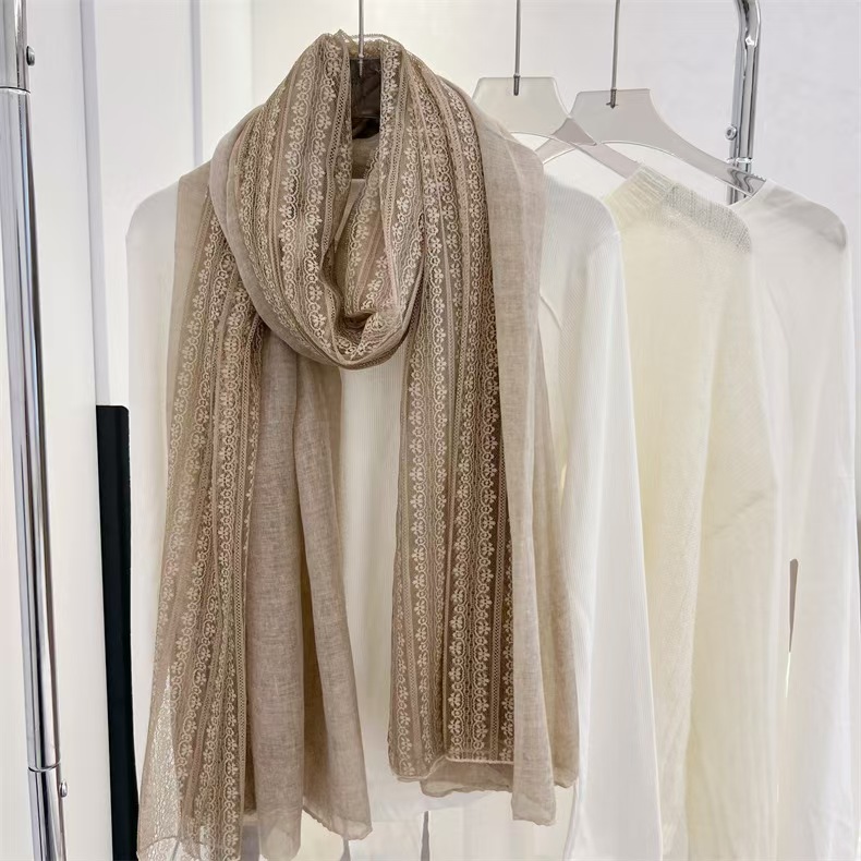 T696 Linen cotton and linen thin scarf fashionable women's outer shawl early spring and summer stylish solid color silk scarf