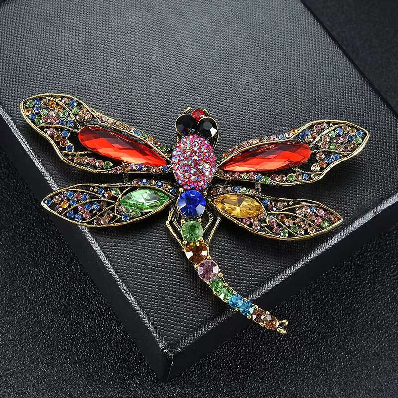 Fashion Luxury Retro Gemstone Insect Crystal Dragonfly Brooch Pin Jewelry Diamond Inspired Designer Outfits Decoration for Women
