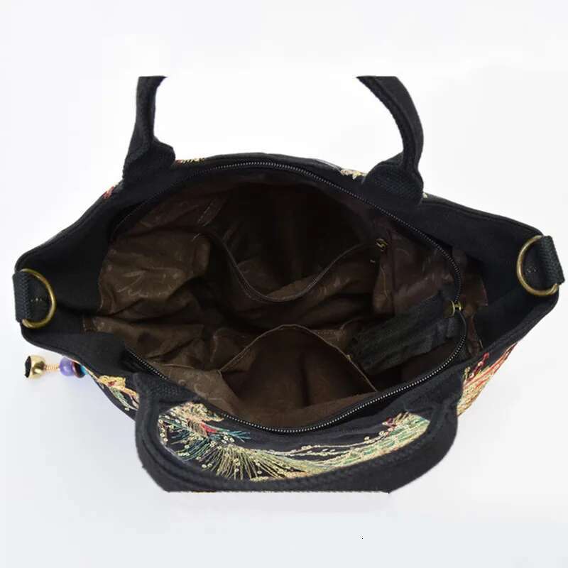 Ethnic Style Sequins Tote Bag, Pea Embroidery Handbags, Vintage Canvas Crossbody Bag