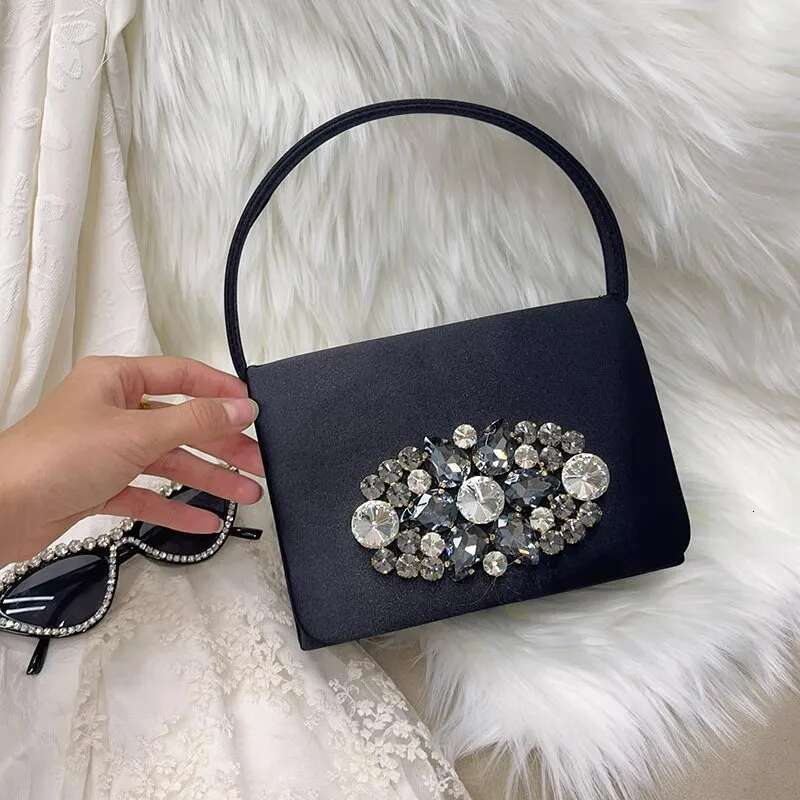 New Fashion Women's Handbag Satin Square Crystal Shiny Dias Evening Bag Glitter Clutch Purse For Wedding Party