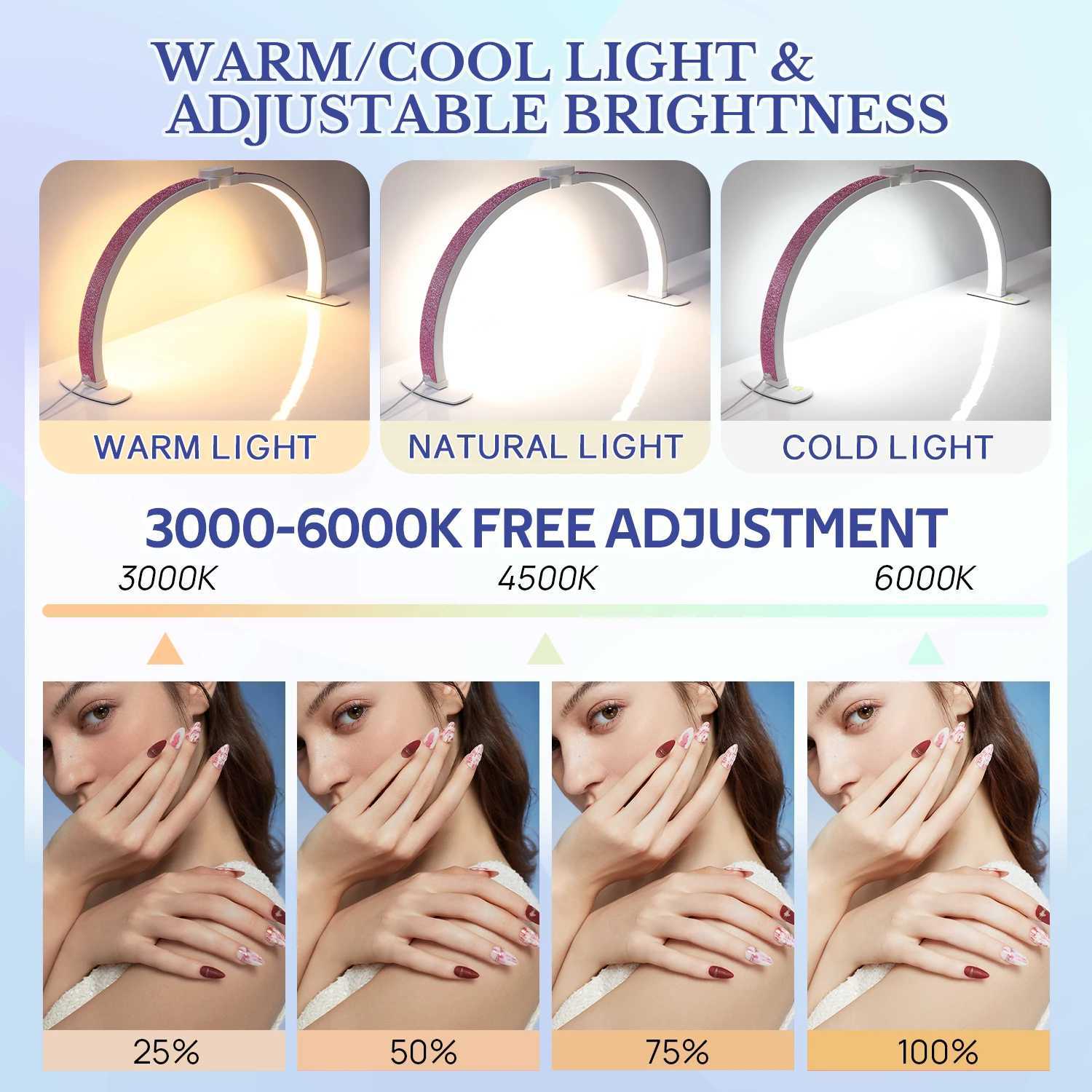 3000-6500K Nail Table Lamp With Diamond Manicure Desk Lamp With Remote LED Half Moon Light For Nails Art Tattoo Salon Eyelash W250513