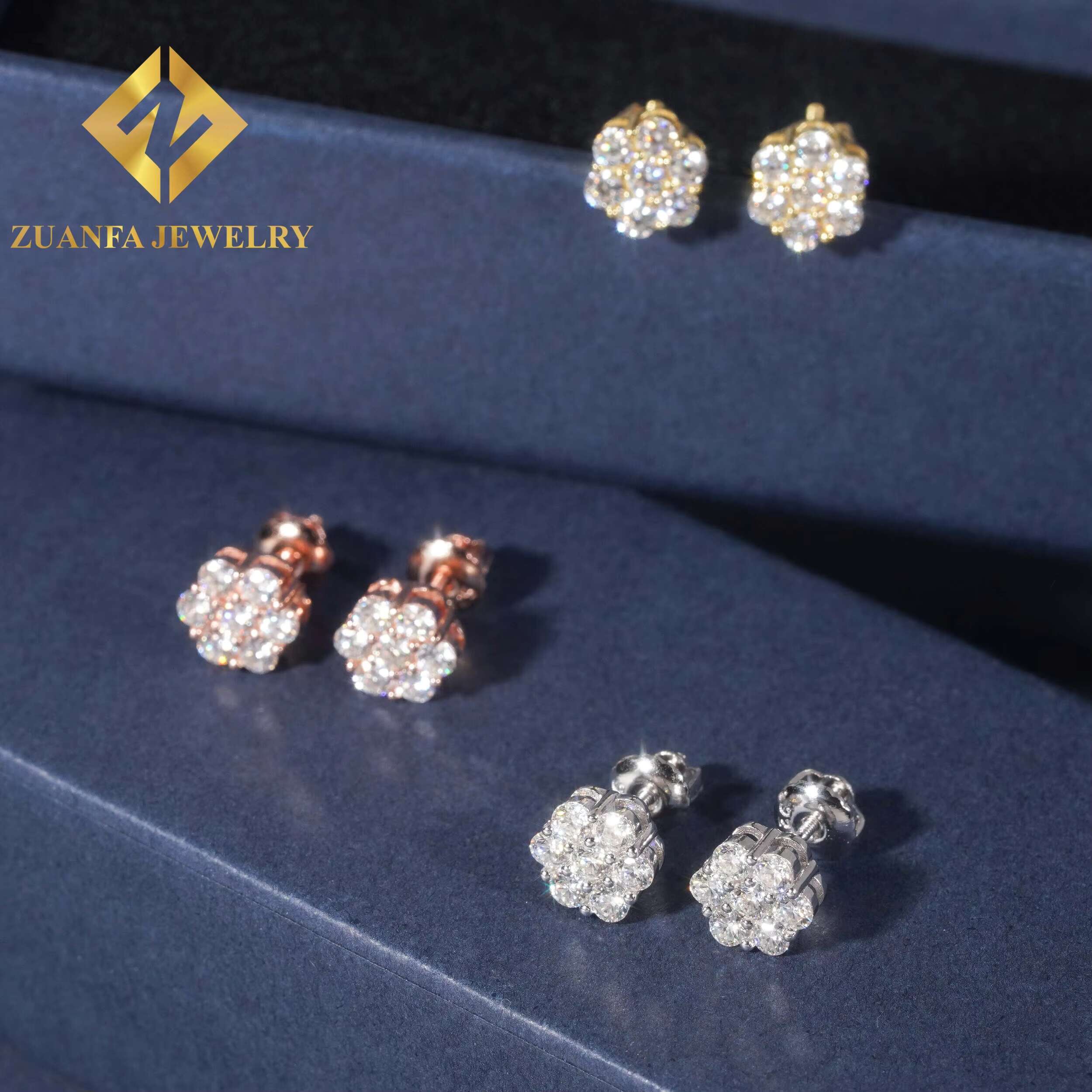 Pass Diamond Tester Sun Flower Design Stud Earring 925 Sterling Silver VVS Moissanite Stud Earring Hip Hop Jewelry for Men Women
