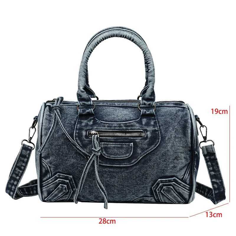 Brand Boston Bag Handbag Large Capacity Tote bag women Retro Jeans Bag For Women Moto Style Denim Crossbody Bags TravelW250513