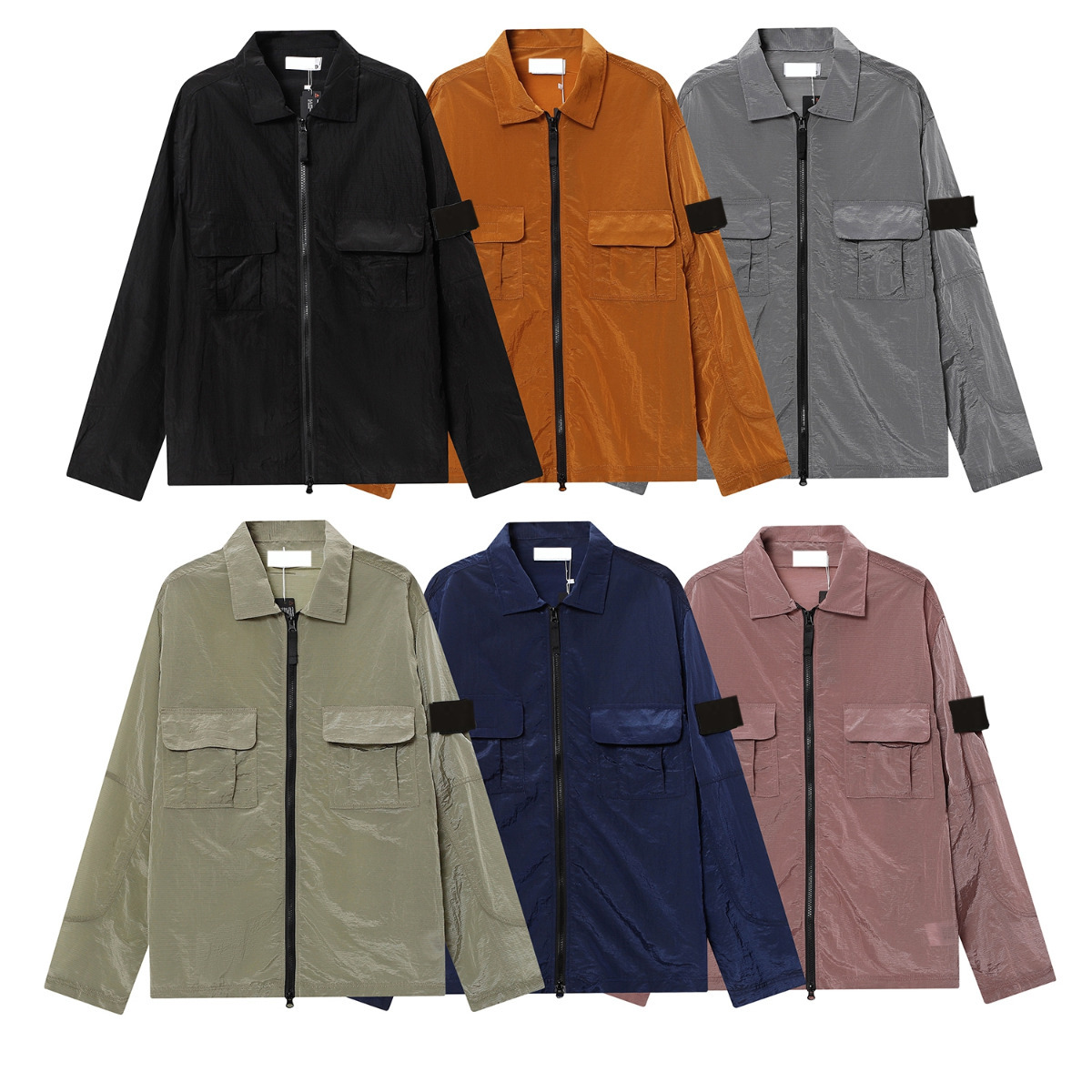 25SS Spring STONE Nylon Meatl Badge Sleeve Patched jackets Women Men Pocket Coat Streetwear Turn Down ISLAND Collars Windbreaker compass coat AAA