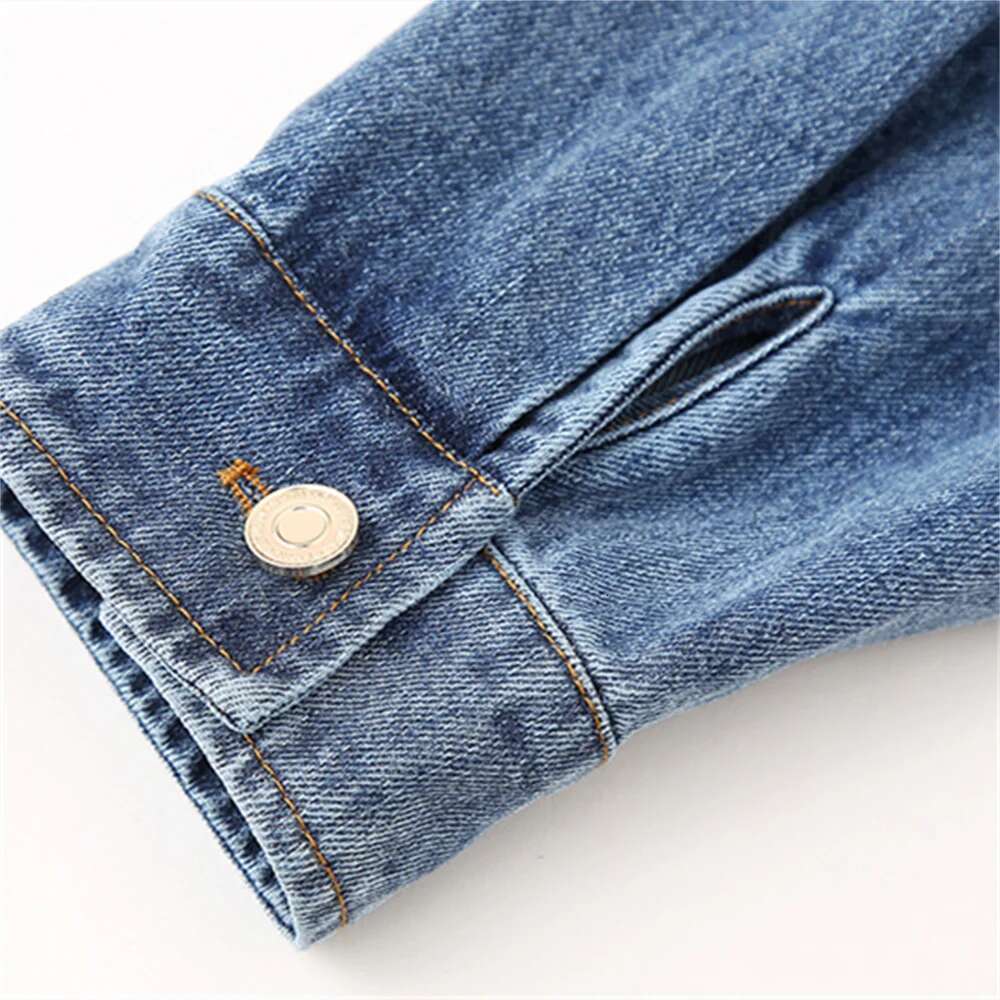 PB&ZA Autumn New Product Casual Women's Fashion Versatile Color Block Design Flip Collar Denim Short Coat Top