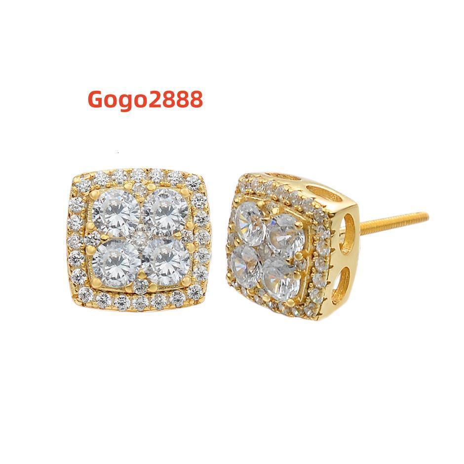 Fashion Wholesale Hip Hop Jewelry 14K Gold Plated Iced Out Cubic Zircon Brass Screw Back Stud Earrings for Men
