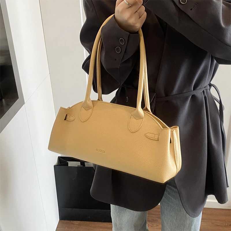 Brand New Women Tote Bag Yellow Lychee Pattern Handbag Y2k Korean Niche Fi Belt Design Large Capacity Commuter Shoulder Bag XJ250605