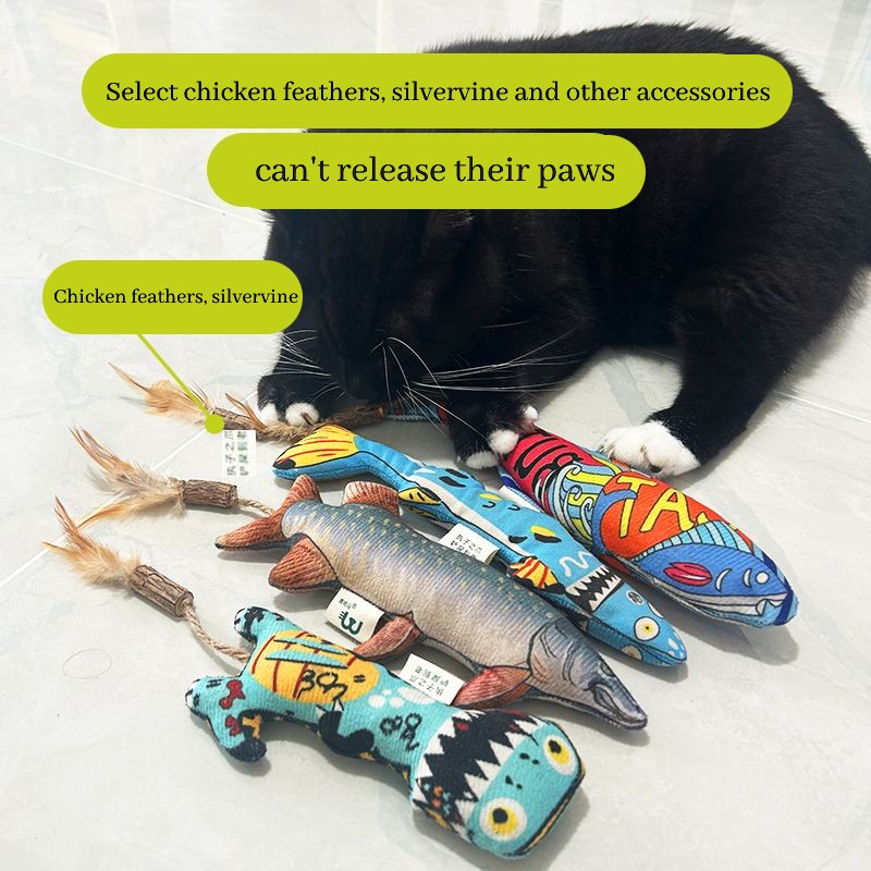 Cat Stress Relief Toy - Mint Fish Shaped Plushie