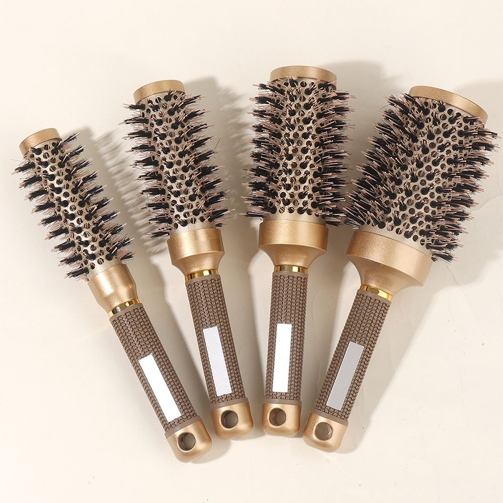 Cylindrical Curling Iron Professional Styling 4-Piece Set with Fur Comb Air Aluminum Tube Comb Ceramic Roller Comb and Hairdressing Comb