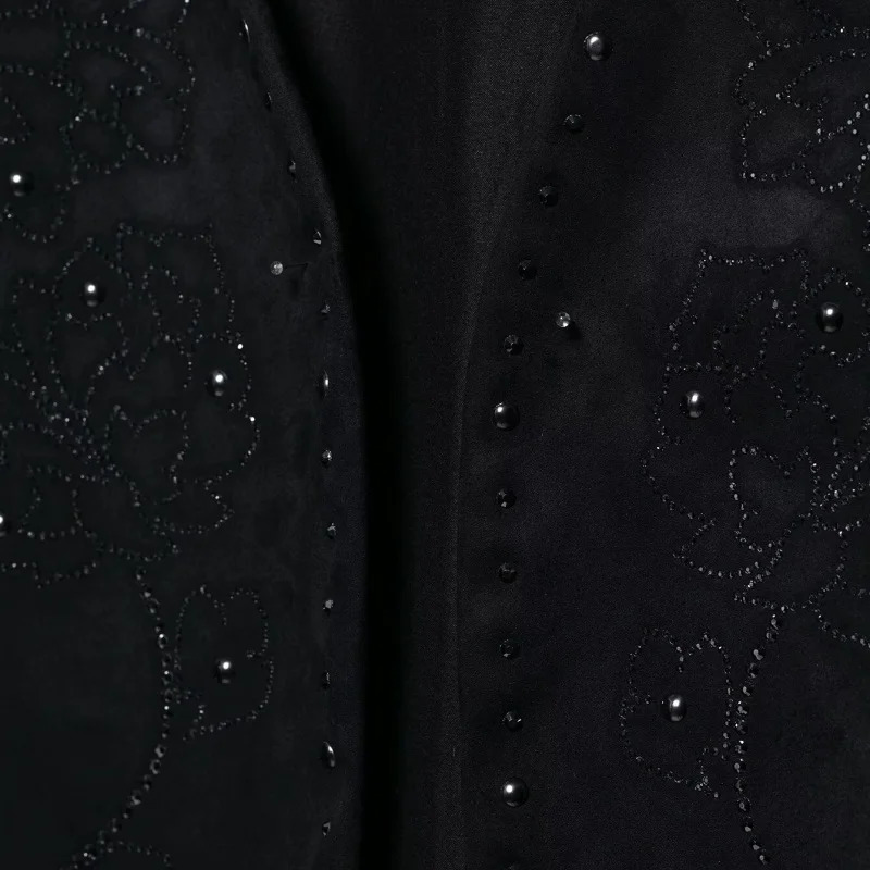 Women Fashion Black Shiny Beads Waistcoat Open Stitch Sleeveless Armholes Cropped Vest Coat High Street Female Tops 250506