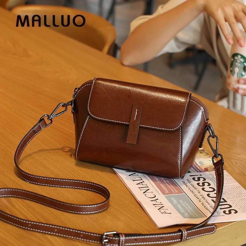 Oil Wax Cowhide Genuine Leather Crossbody Small for Women Fashionable Versatile Shoulder Shell Handbag Lady Casual Phone Bag