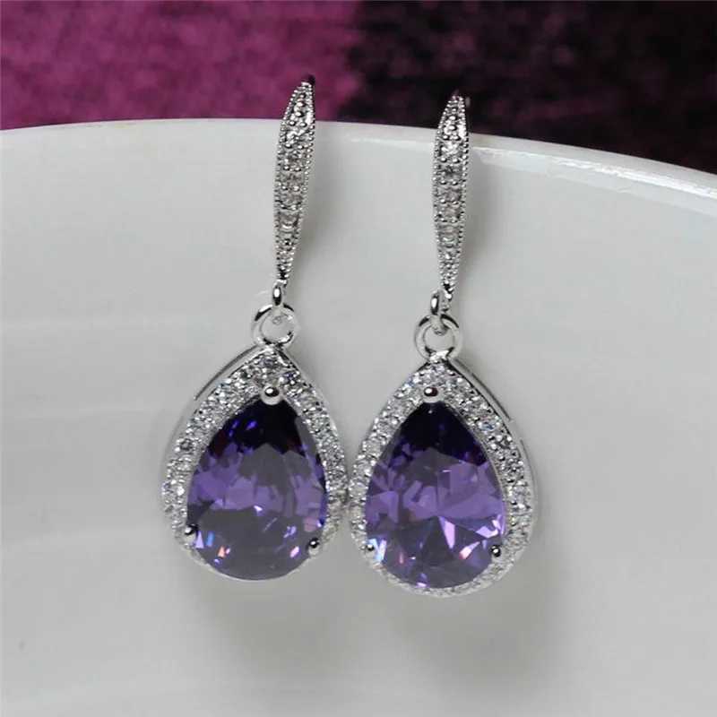 Huitan Classic Drop Earring for Women White/Blue/Purple CZ Stone Wedding Engagement Party Accessories Simple and Elegant Jewelry Y250510