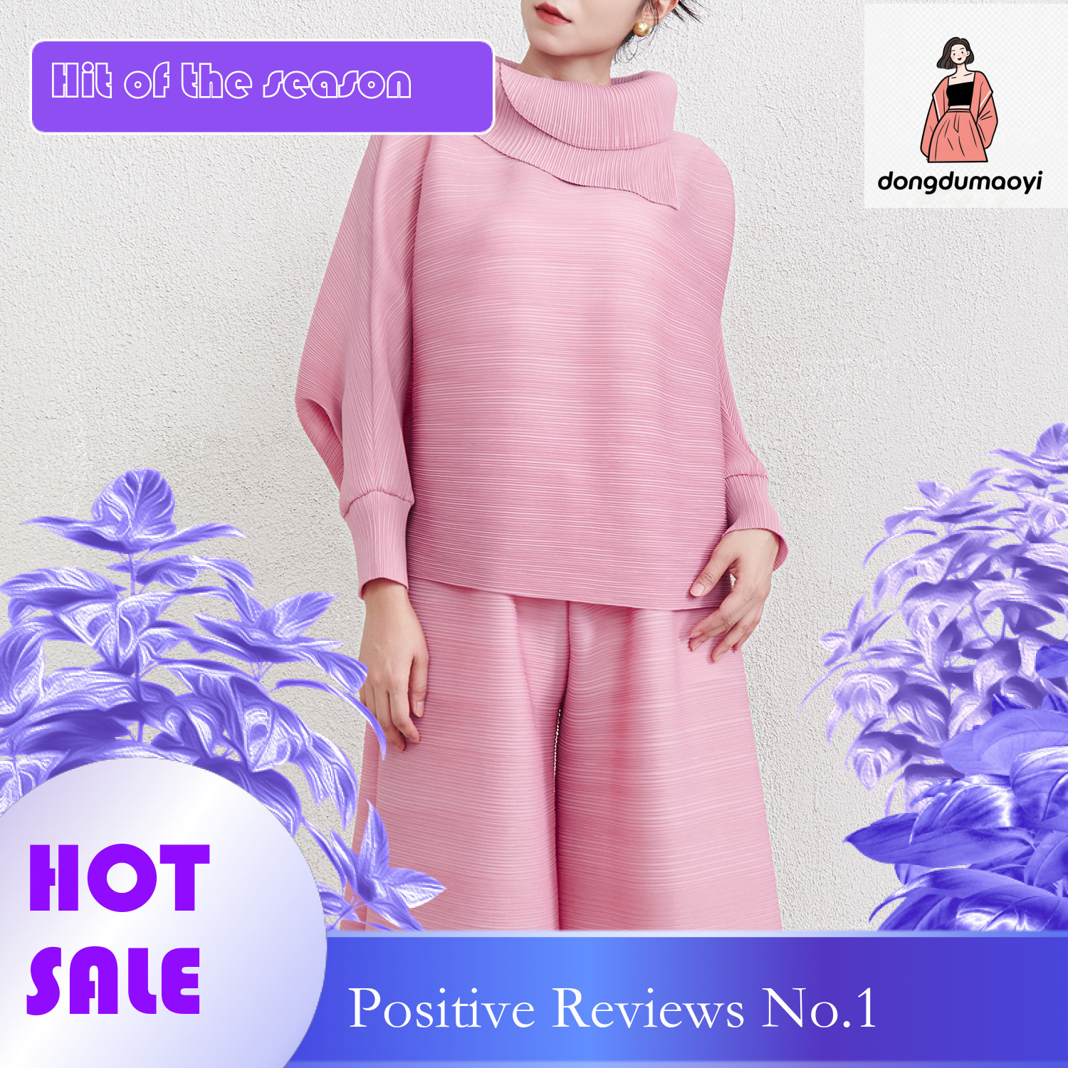 dongdumaoyi Counter Quality Scarf Collar Bat Sleeve Fashion Hoodie Small Shirt Spring and Autumn New Wrinkled Top