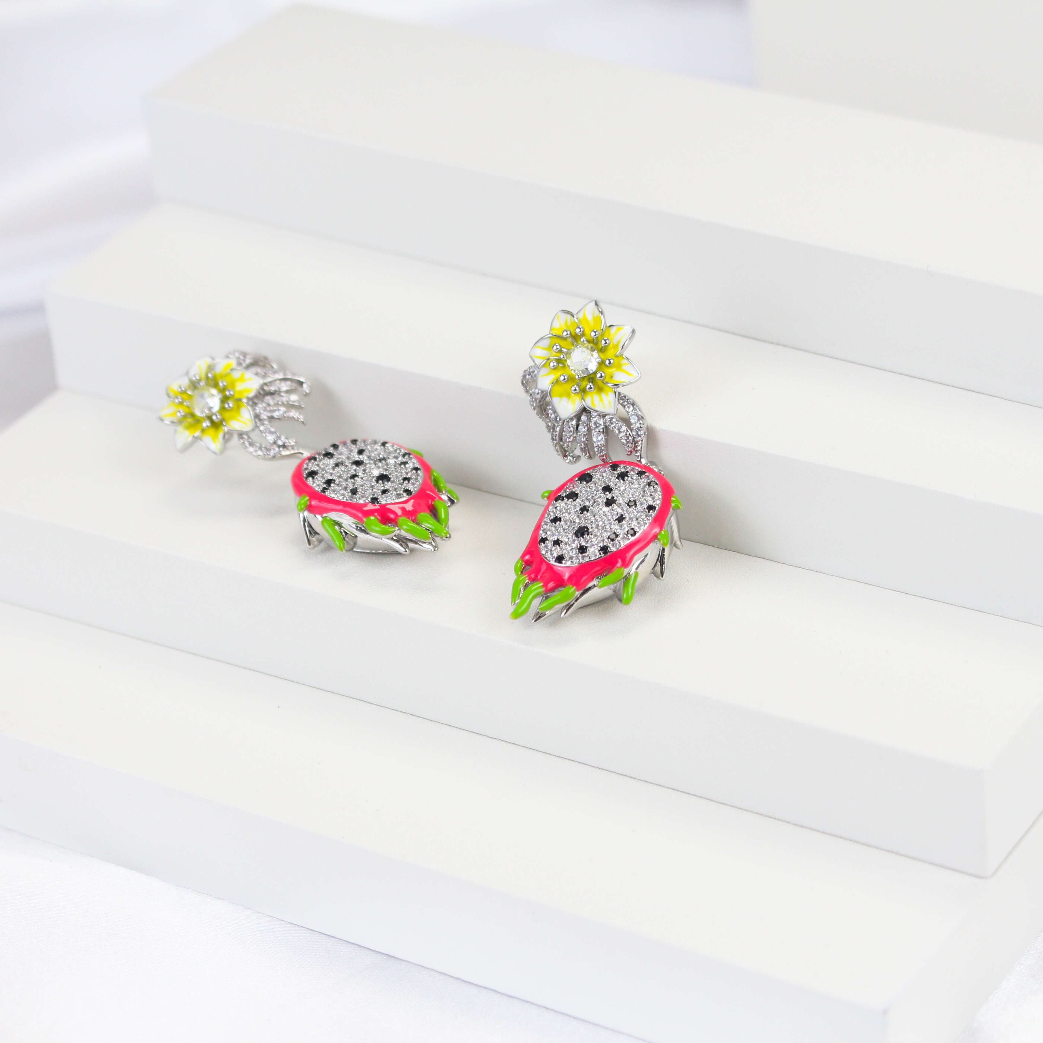 High Quality Women Earrings 925 Silver Brooch Gemstone Flower Inlay Women Fashion Jewelry New Design Fruit Shape