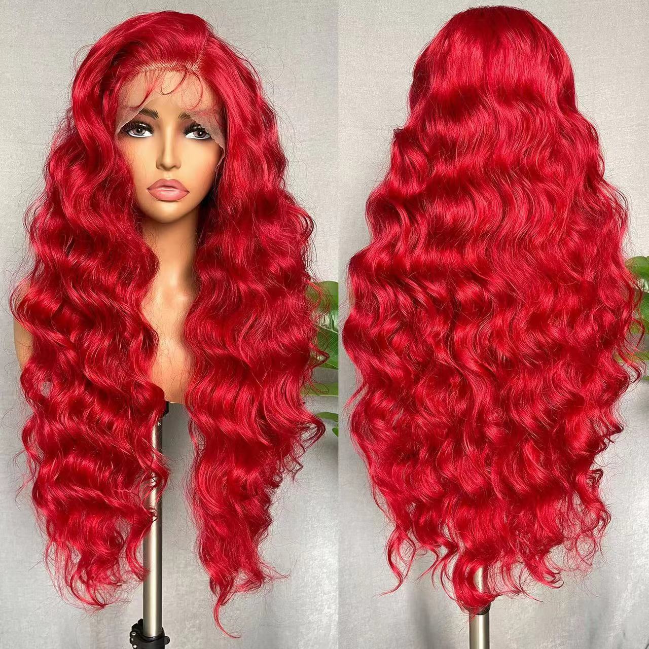 lace Front wig new product red long curly hair with large waves lace hair cover hot selling