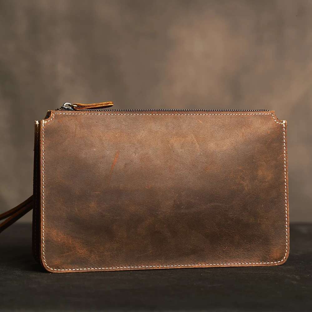 Genuine Leather Clutch Bag Cowhide Large Capacity Wallets Cell Phone Passcard Pocket High Quality Wallet For Men