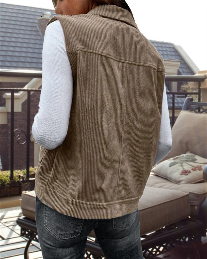 Ladies corduroy vest sleeveless large pocket casual autumn and winter suit collar singlebreasted jacket 250506