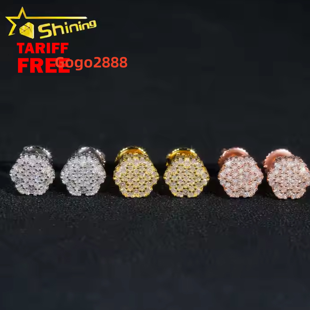 Cheapest Earring Hip Hop Jewelry Gold Plated 925 Sterling Silver Iced Out VVS Diamond Moissanite Screw Stud Earrings
