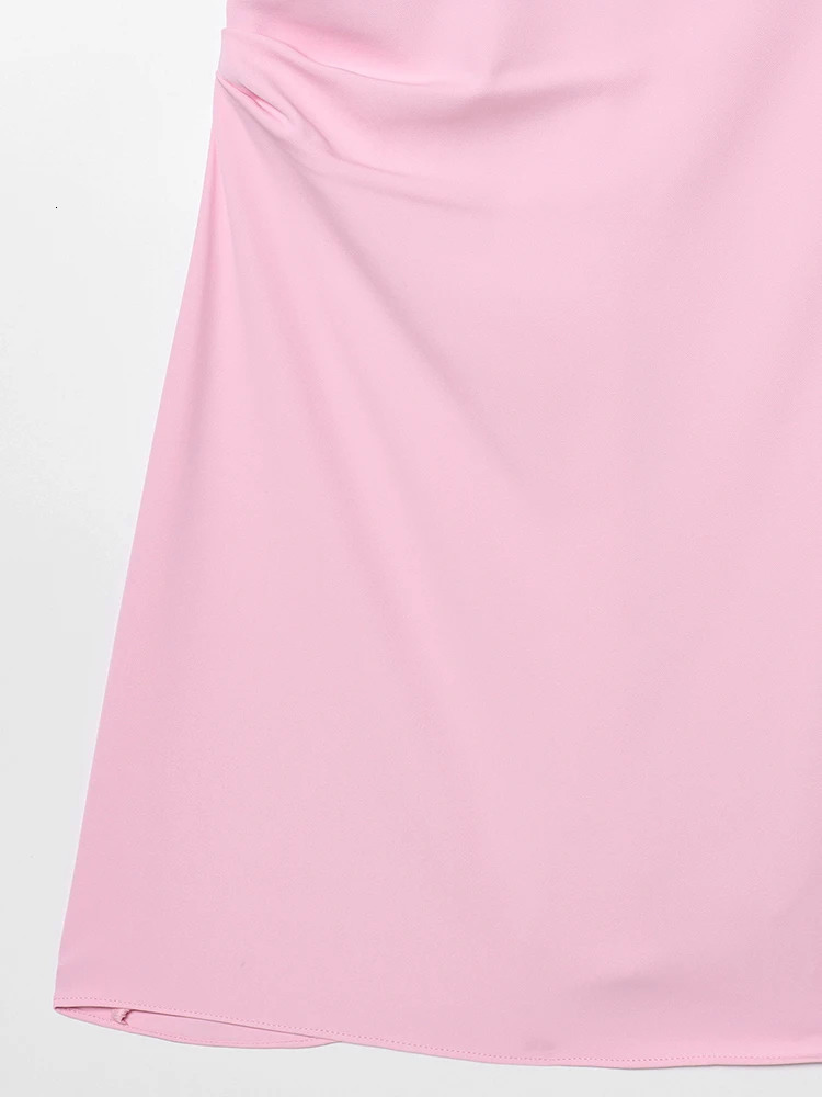 Women Summer Mini Dress Fashion Sweet Solid ONeck Sleeveless Female Elegant Street Pleated Dresses Clothing 250513