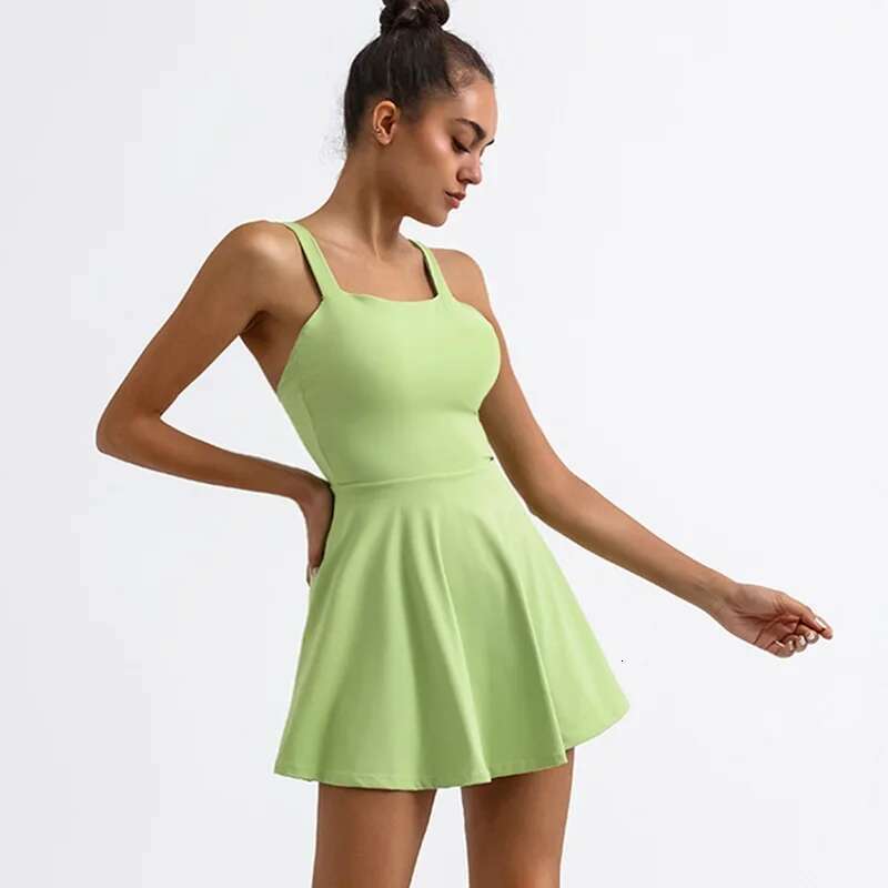 Cloud Hide SEXY Back Sports Dress Pocket Tennis Dresses Women Safe Shorts Gym Golf One Piece Yoga Suit Fiess Dance Long Skirt