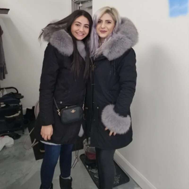 MAOMAOKONG 2024 Winter Women Natural Fox Collar Cuff Black Jackets Outwear Thick Real Parka Women's Fur Coat