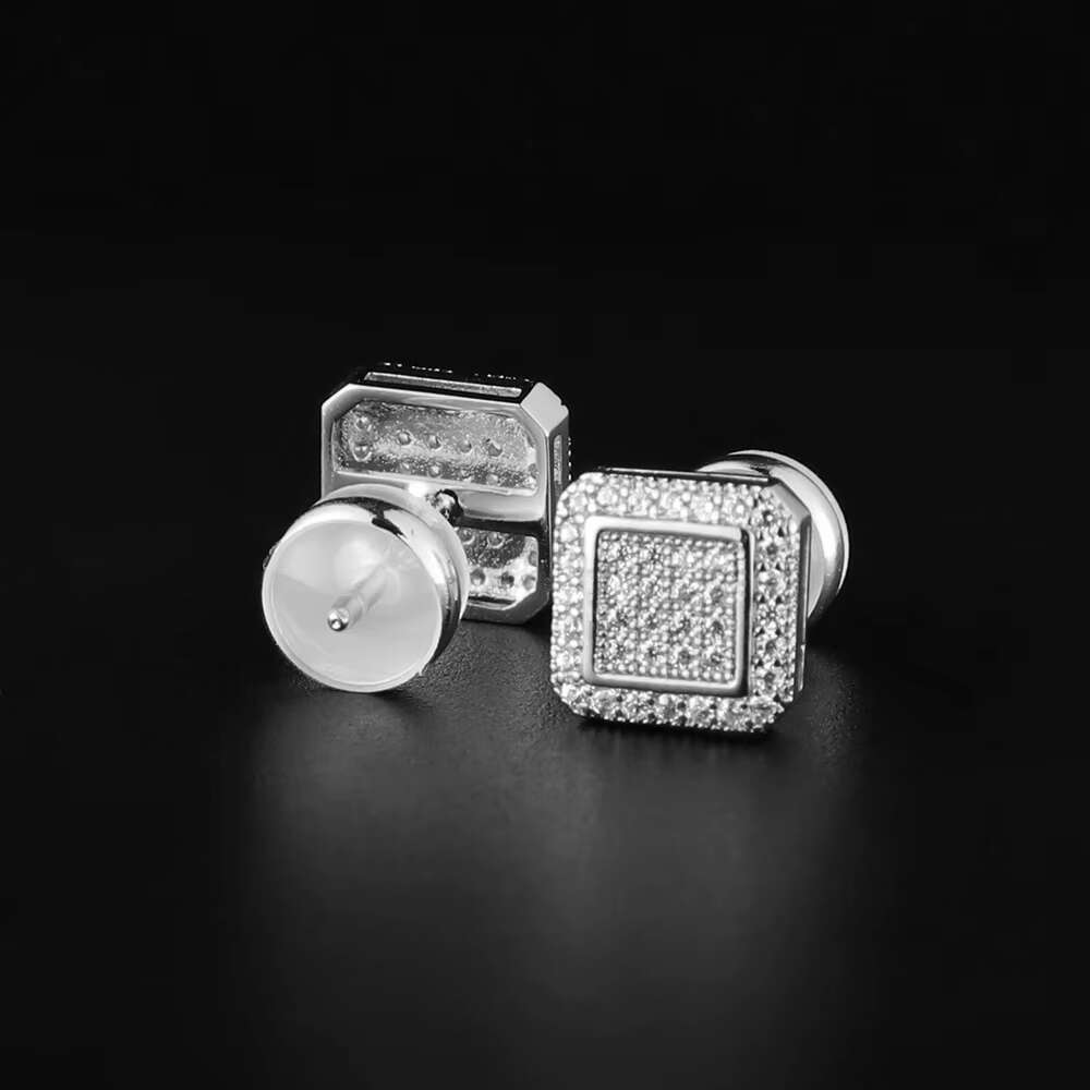 Wholesale Hot Selling Mens Square S925 Silver Moissanite Street Earrings Full Diamond Hip Hop Jewelry