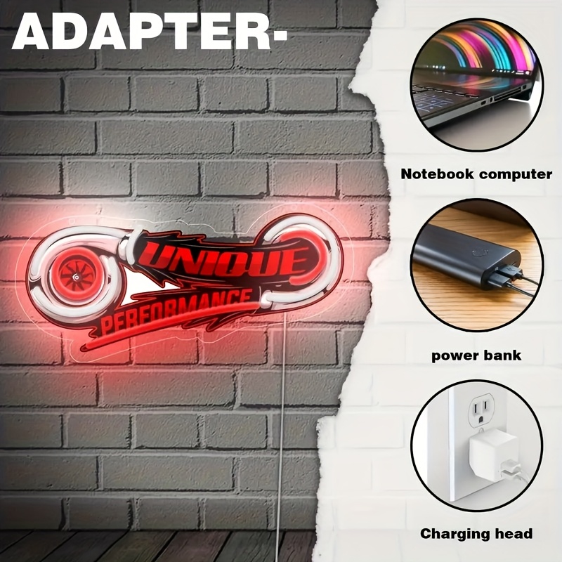 Glowing Neon Turbo Sign with Motorcycle Wheel Design, UV Pattern Printing, USB-Powered Wall Art for Bars, Garages, for Man Caves, And Home Decor,