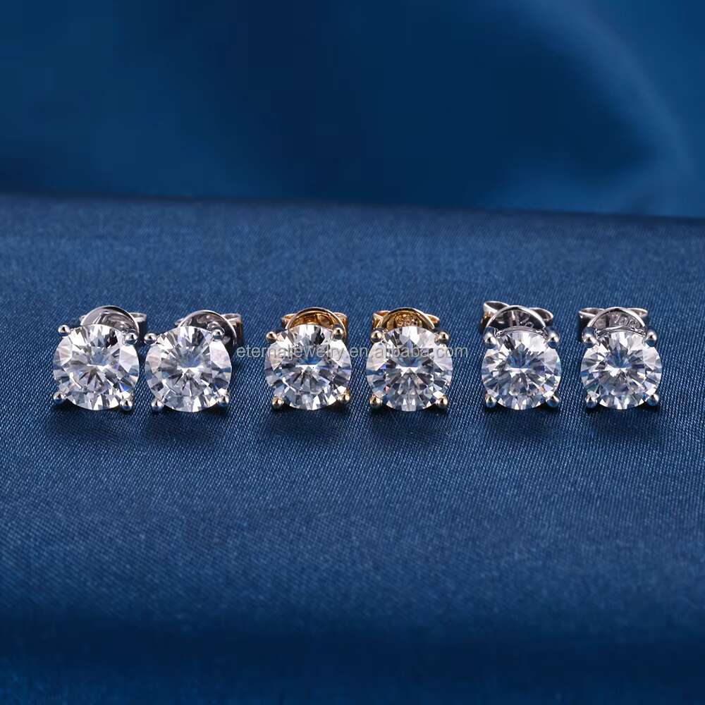 Fashion Hip Hop 0.5CT 1CT 2CT D VVS Round Brilliant Cut Moissanite Lab Diamond S925 Silver 10K 14K 18K Solid Gold Stud Earrings