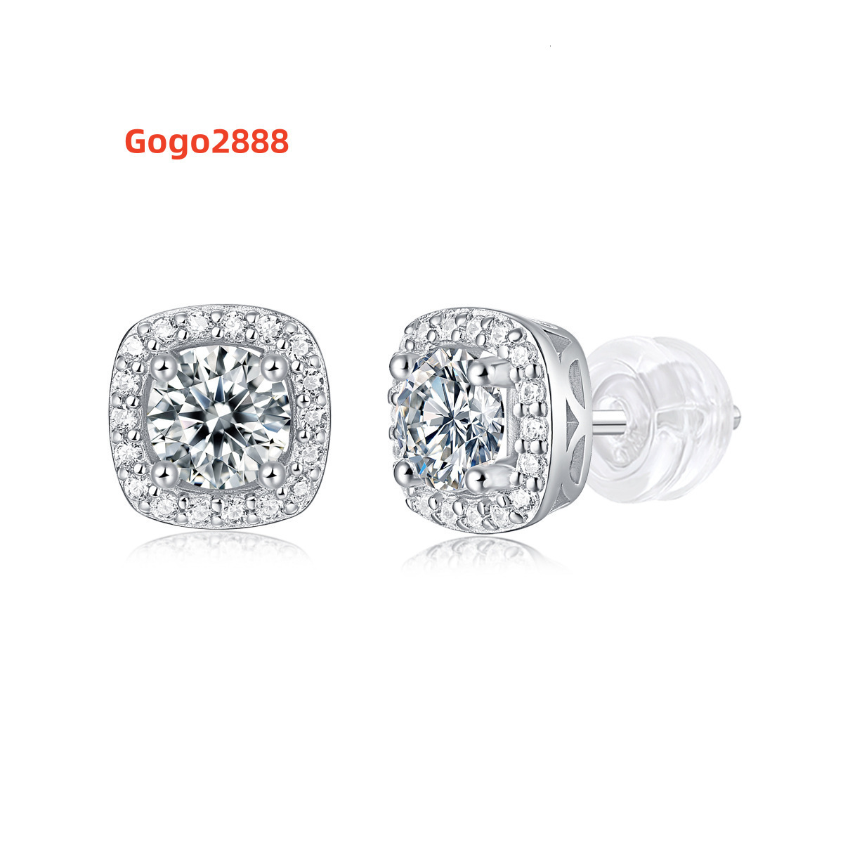De 0.5ct 1ct D Color Iced Out Moissanite Diamond Earring Square 925 Sterling Silver Hip Hop Women VVS Moissanite Stud Earrings