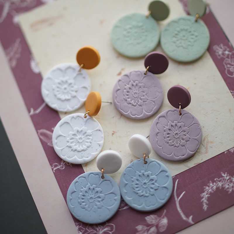 Multi Shapes Flower Feather Pale Colors Sandy Effect Stamping Leaf Patton Handmade Polymer Clay Vintage Earrings Jewelry Sets Y250510
