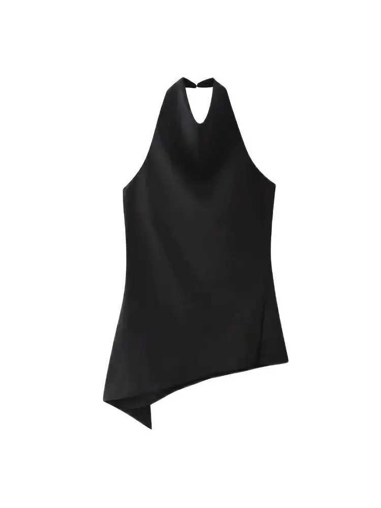 TRZA-Womens Flowing Asymmetric Tank Tops Halter Neck Backless Sleeveless Female Camis Fashion M250513