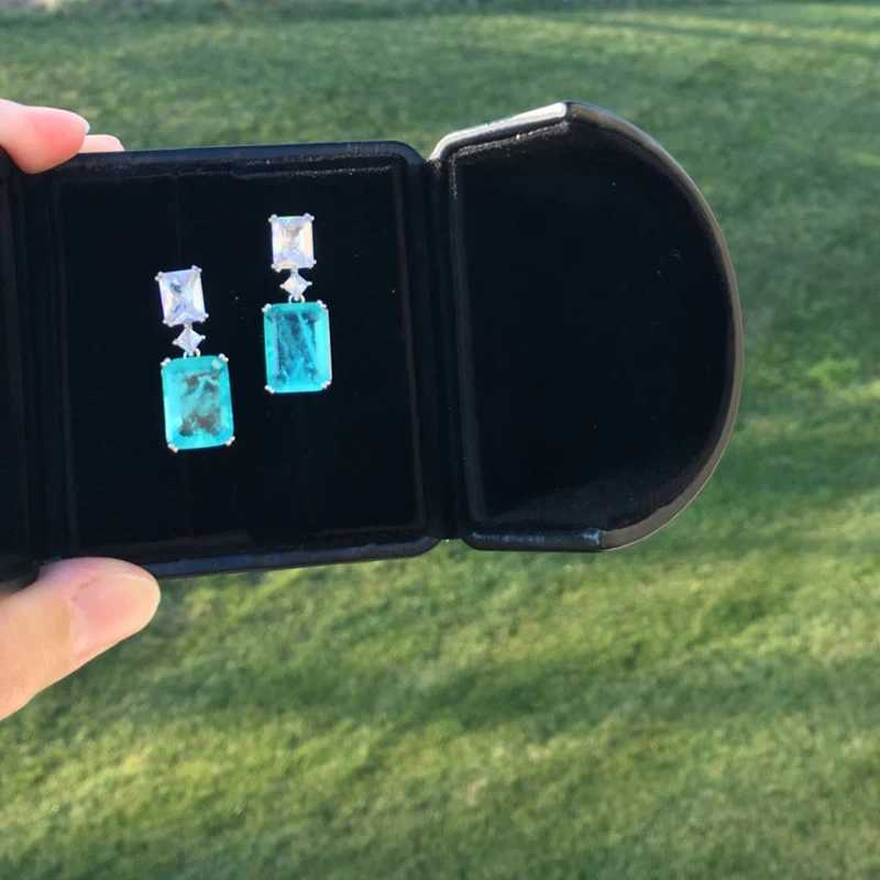 Huitan Elegant Blue Stone Dangle Earrings Womens Wedding Party Ear Accessories Anniversary Gift New Trendy Luxury Jewelry Bulk Y250510