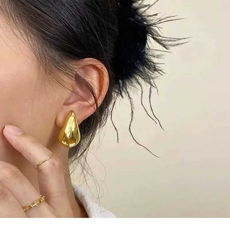 Light Weight CCB Gold Plated Water Drop Stud Earrings for Women Statement Chunky Dome Teardrop Earrings Y250510