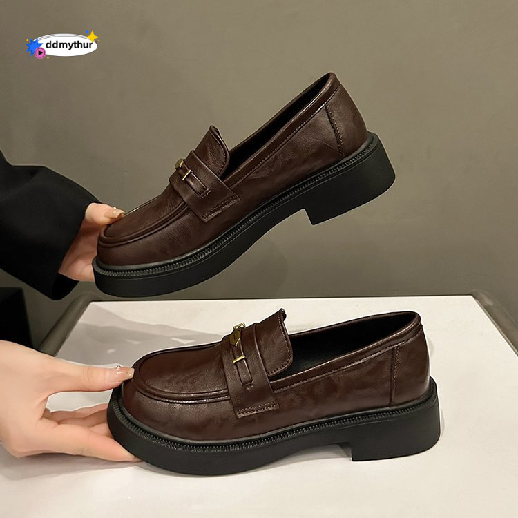 High end British style loafers for women, 2025 new versatile metal commuting soled soft top small leather shoes ddmythur