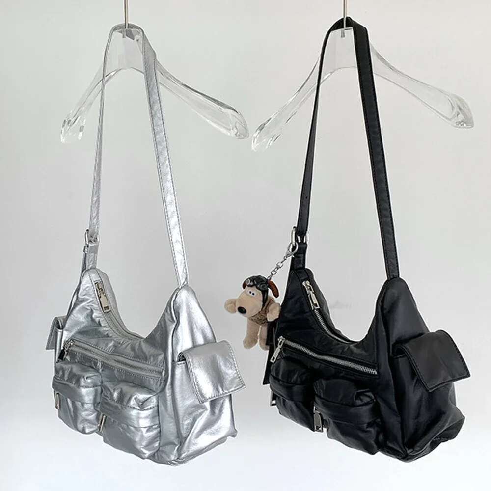 Large Capacity Sling Bags Women's Multi-Pocket Satchel Leather Retro Commuting Shoulder Ladies Solid Versatile Crossbody Bag