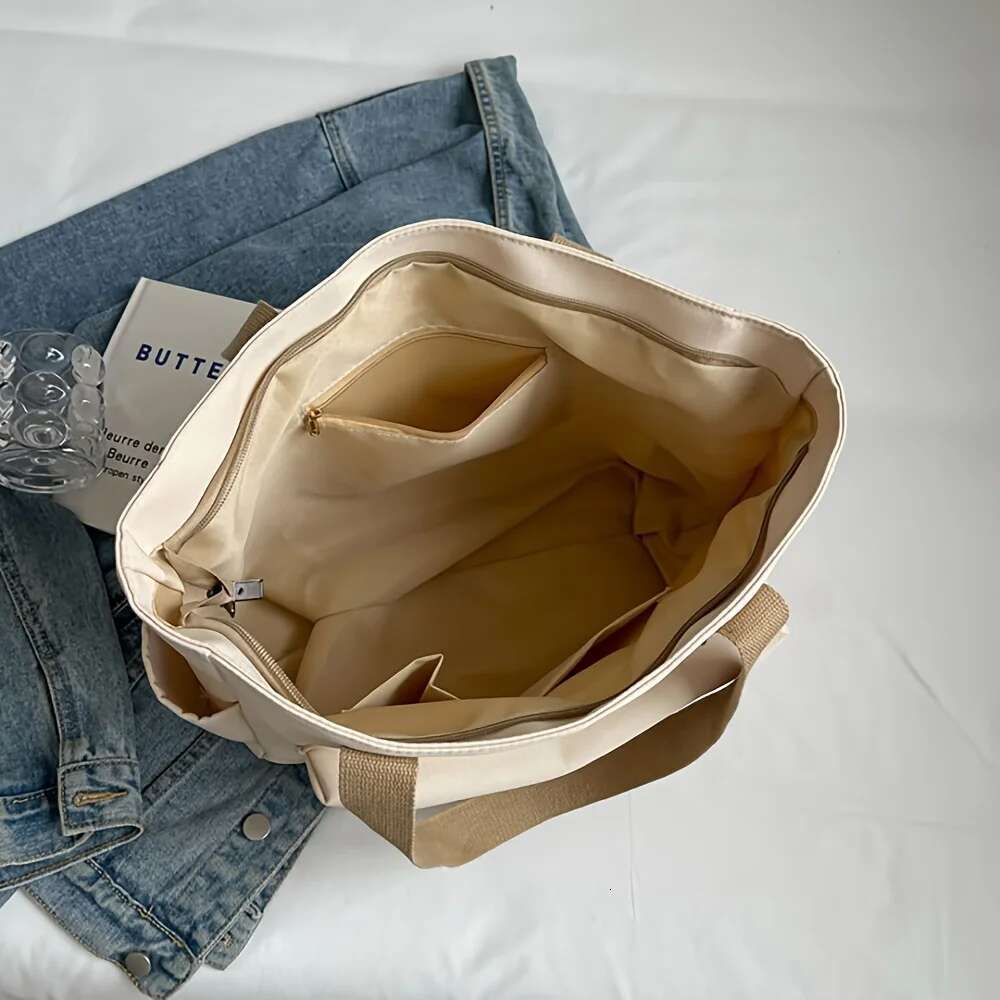 Nylon Tote With Multiple Pocket Lightweight Foldable Design For Office Commute Shopping Fiess Storage Handbag Shoulder Bag