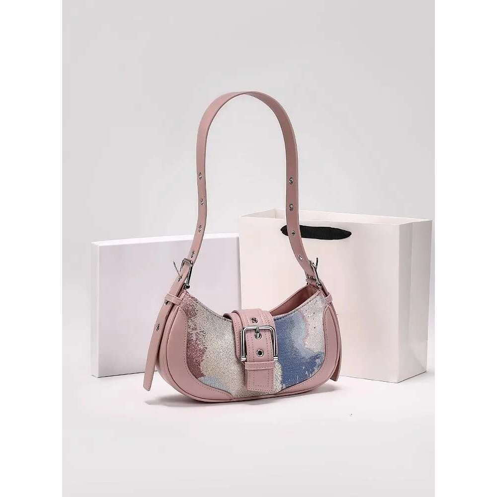 Colorful Unique Design Denim Handheld Halfmoon Bag With Premium Quality Women Popular And Fashion Shoulder Handbag For Party