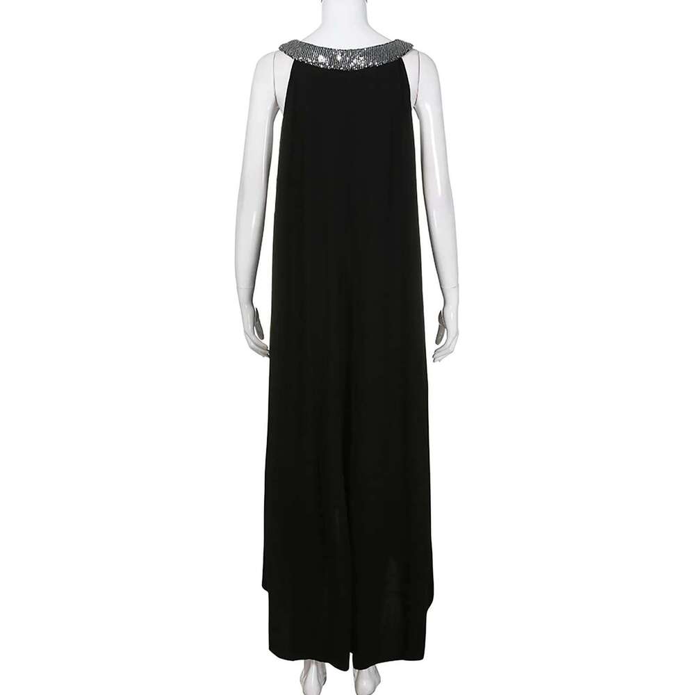 Rimiut Plus Size Women Sleeveless Ankle Length Dresses halterneck sequins Fashion Casual Party Fat MM 5XL Over size Dress
