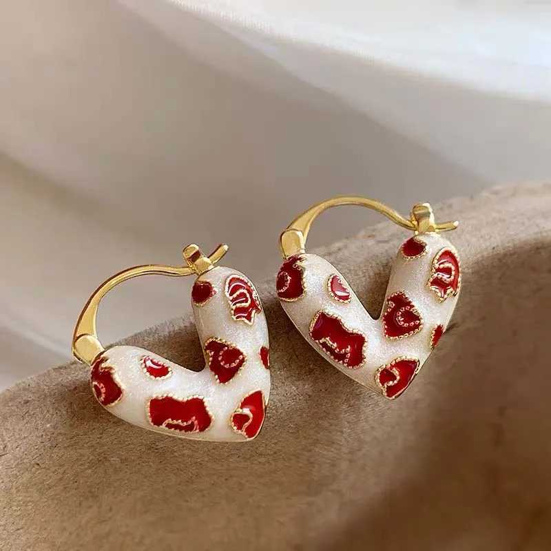 2025 Trendy Red Dripping Oil Heart Hoop Earrings For Women Girls Korean Elegant Love Dangle Earring Jewelry Gift Y250510