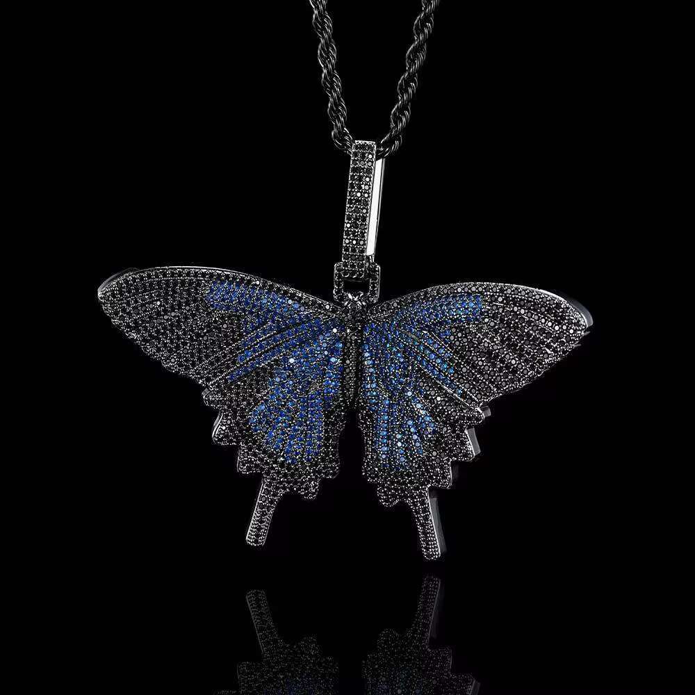 Fashion black, green, blue, pink, chilled straight pull butterfly pendant necklace, hip-hop accessory