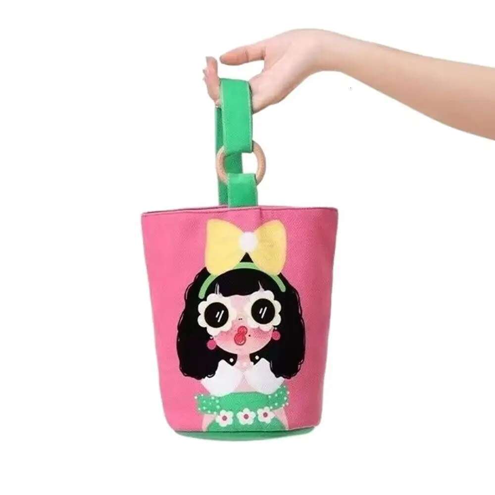 Cartoon Girl Canvas Bucket Korean Style Shoulder Y2k Outing Shopping Women Sweet Cute Handbag Student Lunch Bag