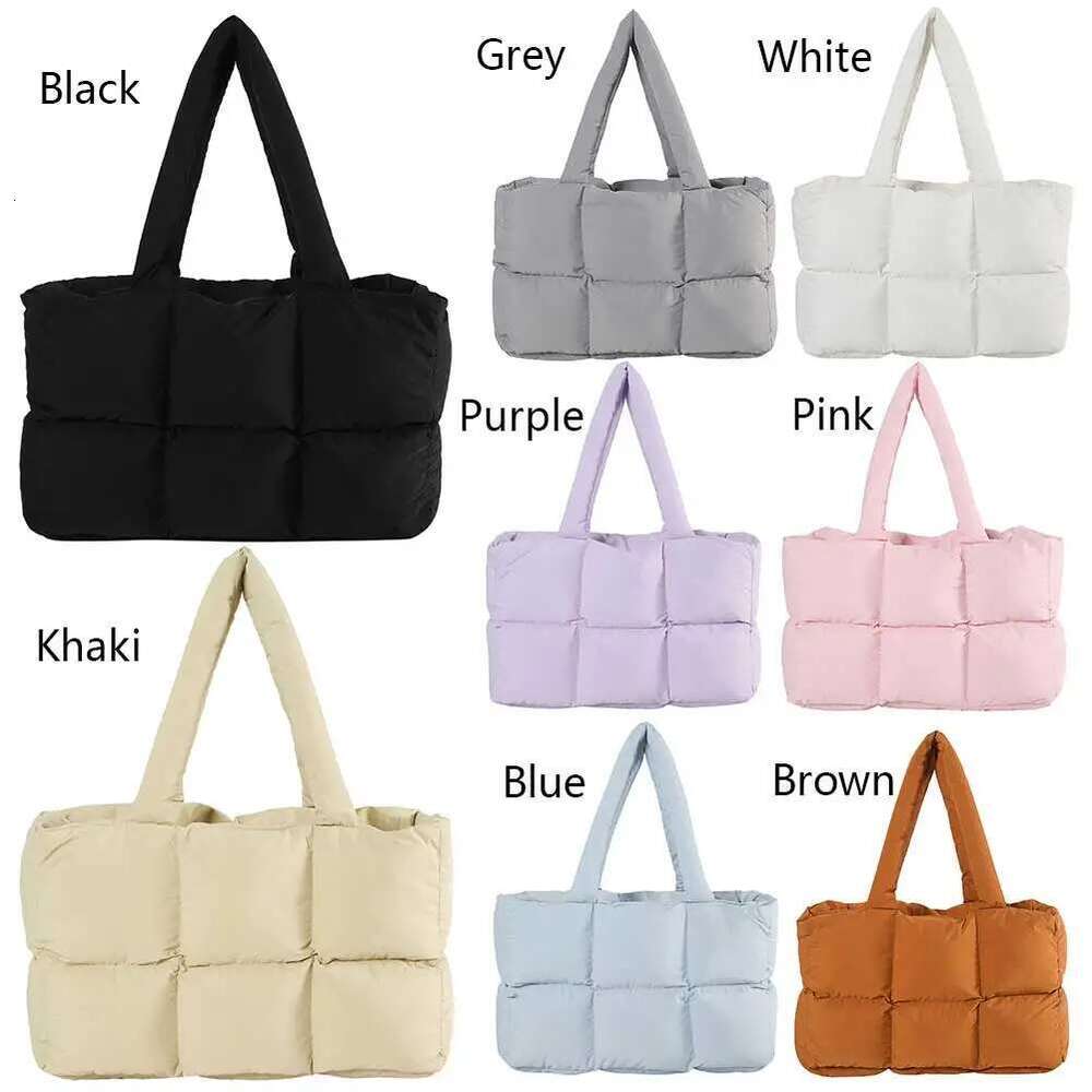 Women Aesthetic Puffy Bags Solid Color Quilted Single Shoulder Large Capacity Soft Cloud Casual Tote Bag