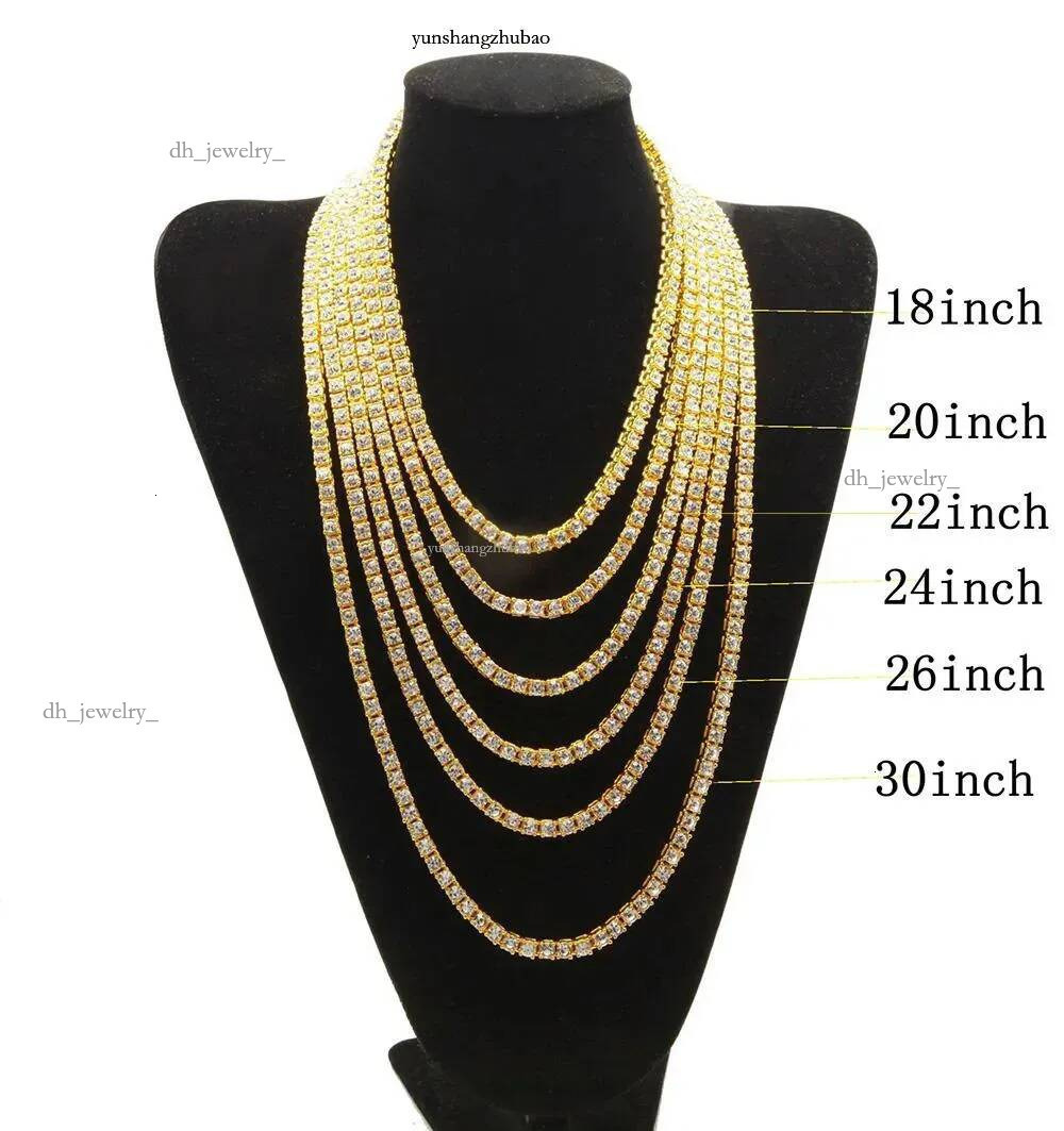 Designer mens hiphop chains dia one row tennis hip hop jewelry necklace 3mm 4mm sier rose gold crystal chain necklaces