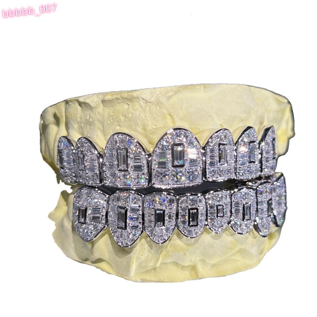 Custom Unique Fine Jewelry Collection White Gold Plated Moissanite Diamond Studded Dental Teeth Grillz